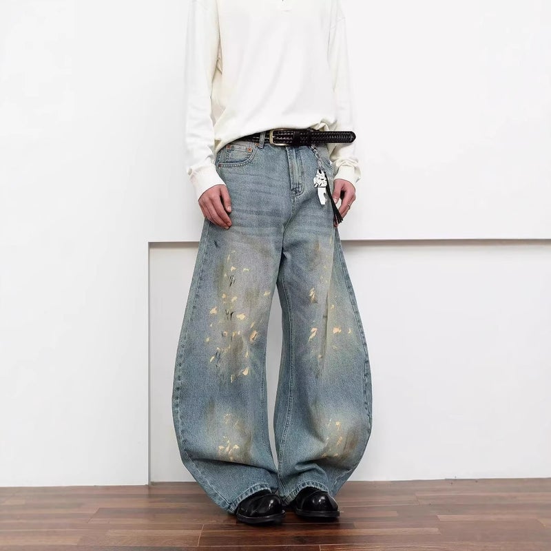 American Retro Splatter Distressed Scimitar Jeans Unisex Ins Niche Trendy Brand Hip-Hop Baggy Loose Long Pants - Image 5